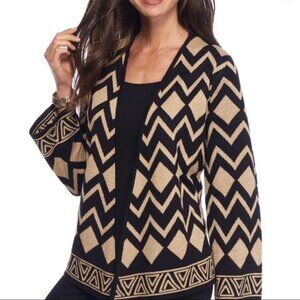Alfred Dunner Womens Tis the Season Gold Black Cardigan Sweater size Medium